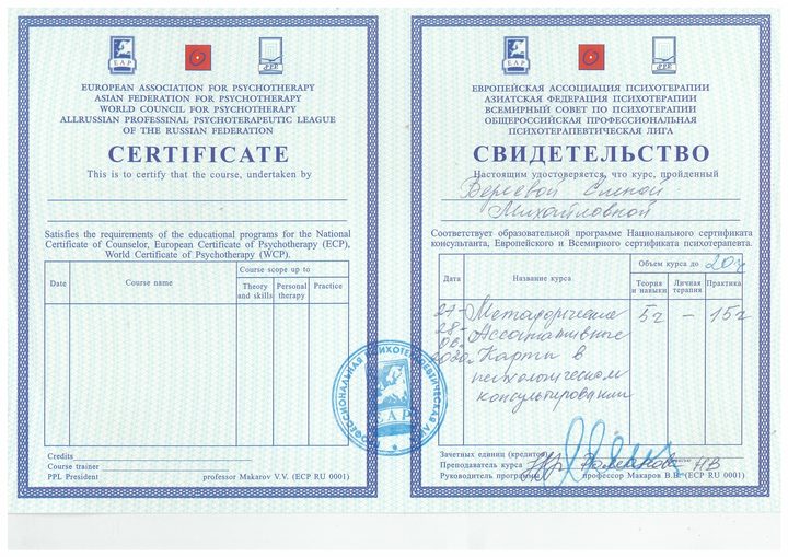 Свидетельство по метафорическим картам